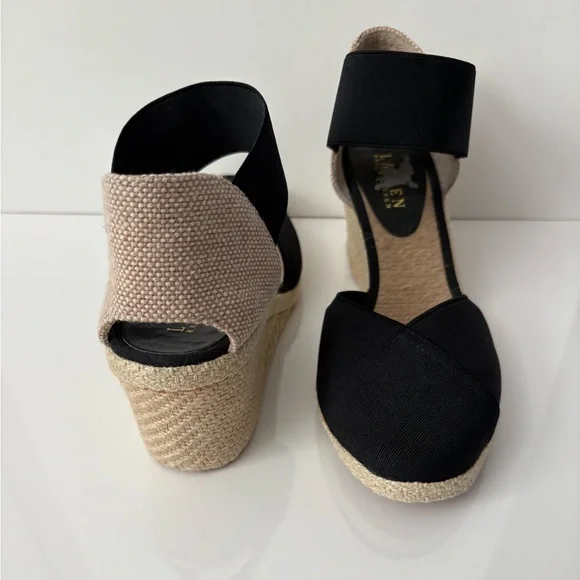 Ralph Lauren Black and Tan Espadrille Wedges - Picture 5 of 10